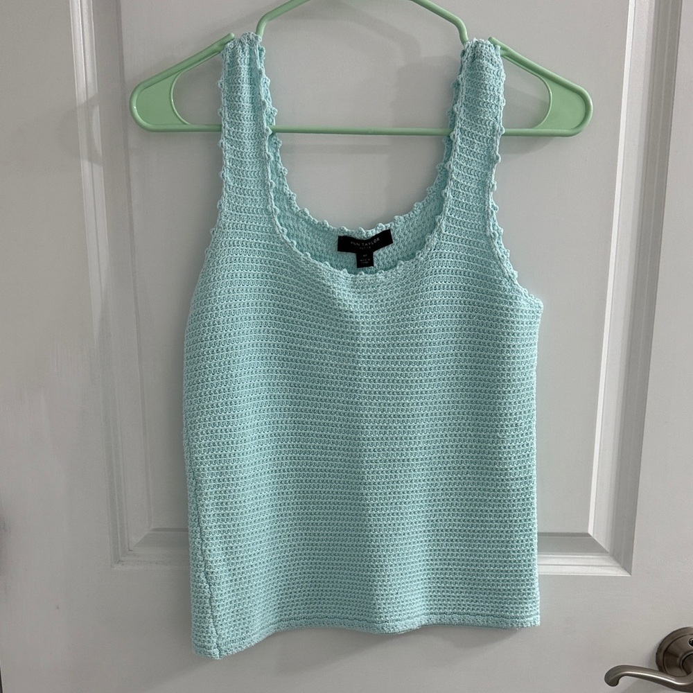 Ann Taylor Light Blue Crochet Tank Top